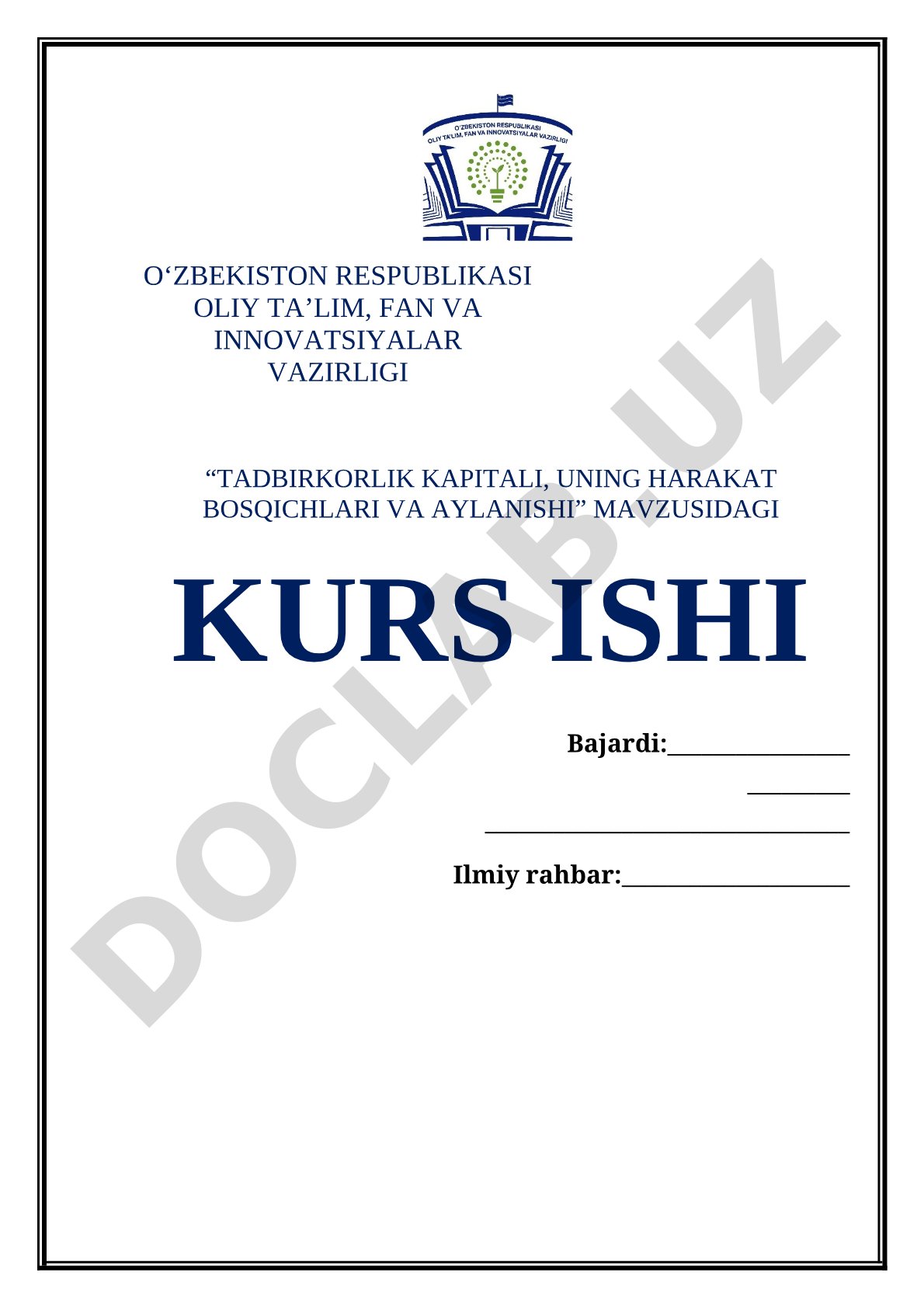 Tadbirkorlik kapitali, uning harakat bosqichlari va aylanishi