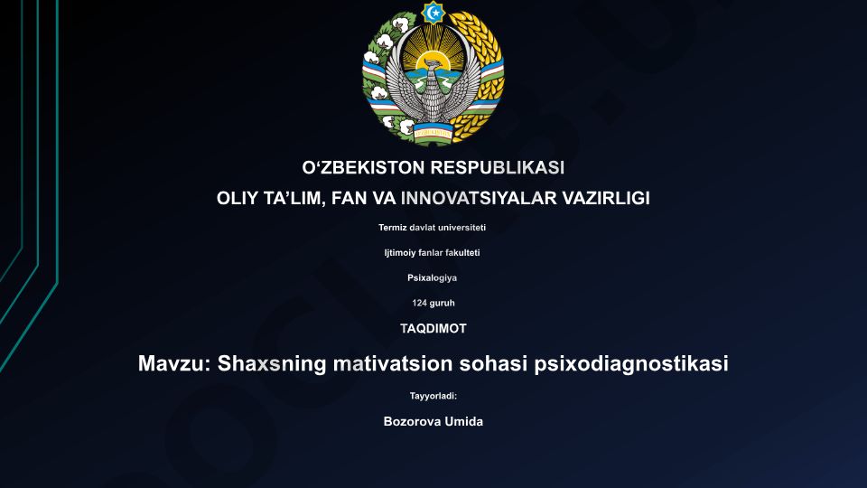 Shaxsning mativatsion sohasi psixodiagnostikasi