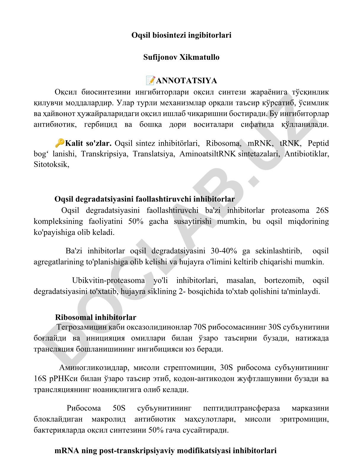 Oqsil biosintezi ingibitorlari