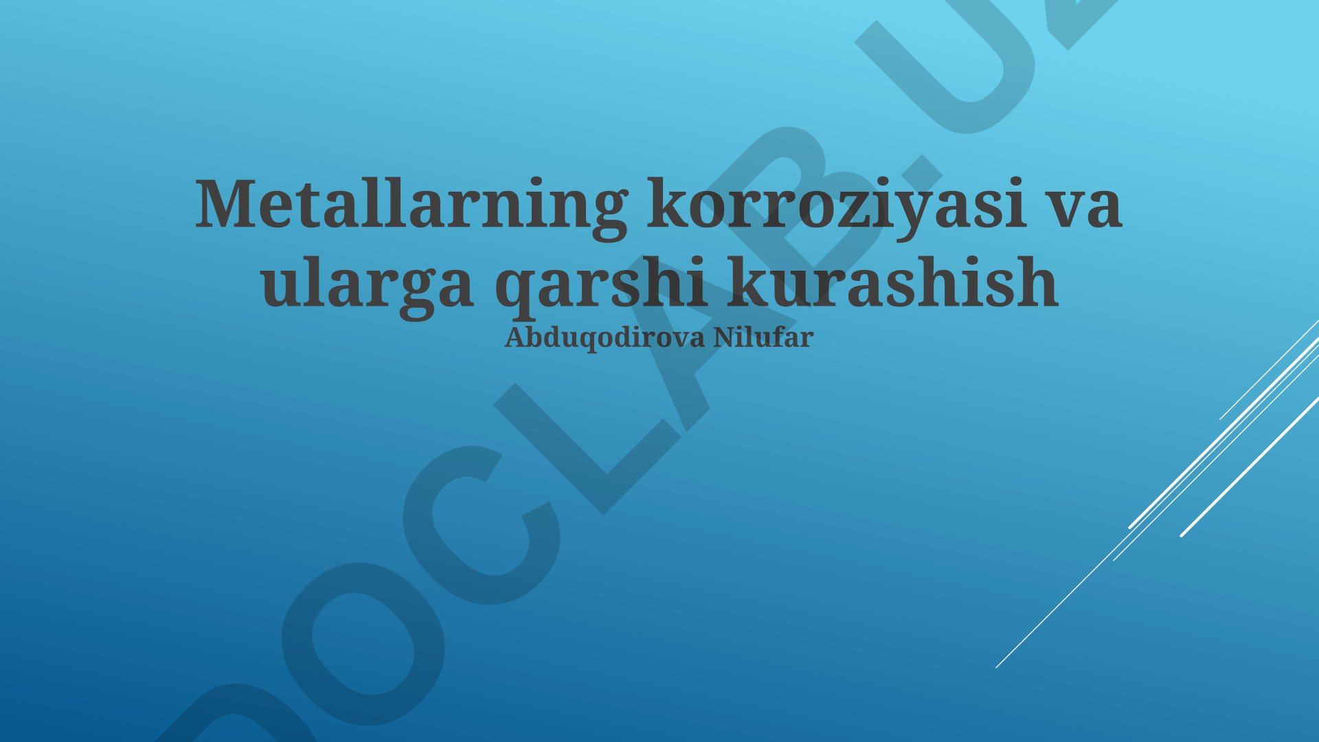 Metallarning korroziyasi va ularga qarshi kurashish