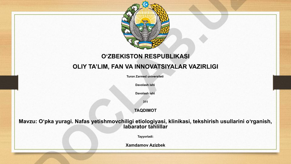 Oʻpka yuragi va nafas yetishmovchiligi etiologiyasi, klinikasi, tekshirish usullari