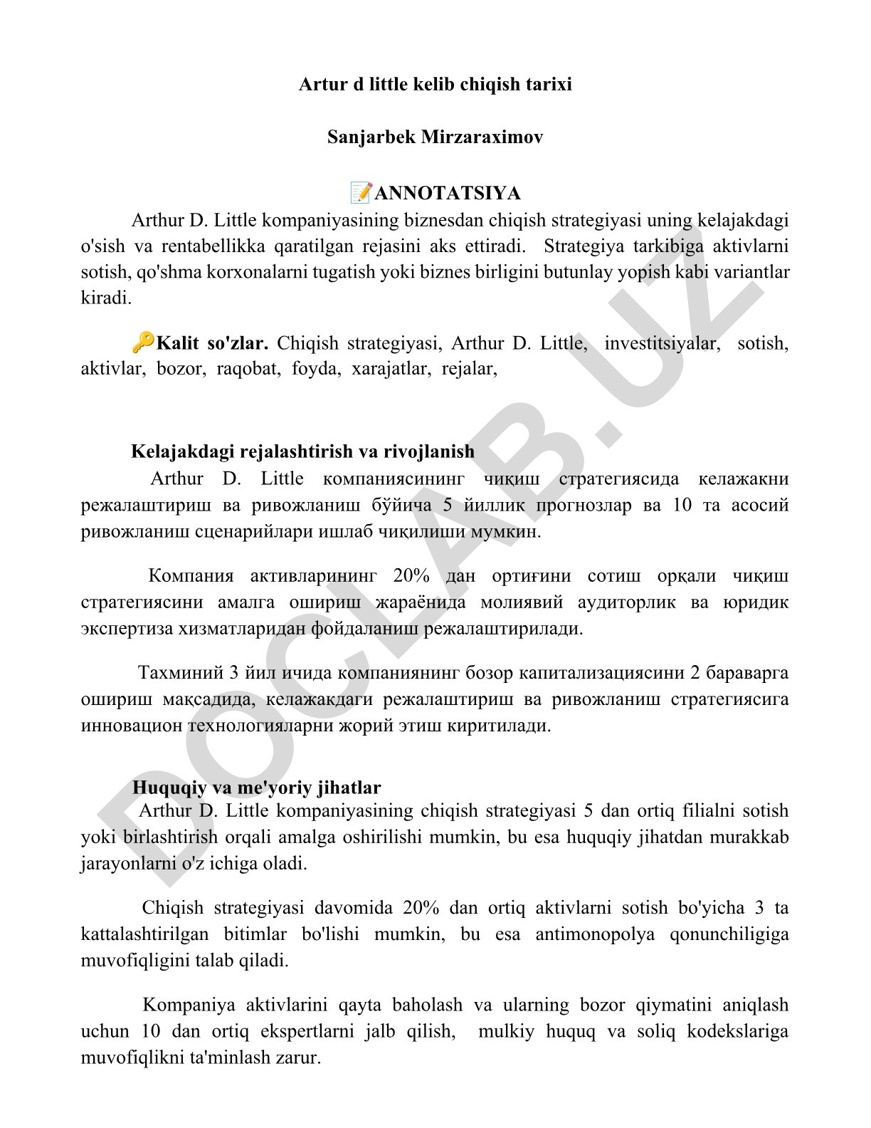 Arthur D. Little kompaniyasining biznesdan chiqish strategiyasi