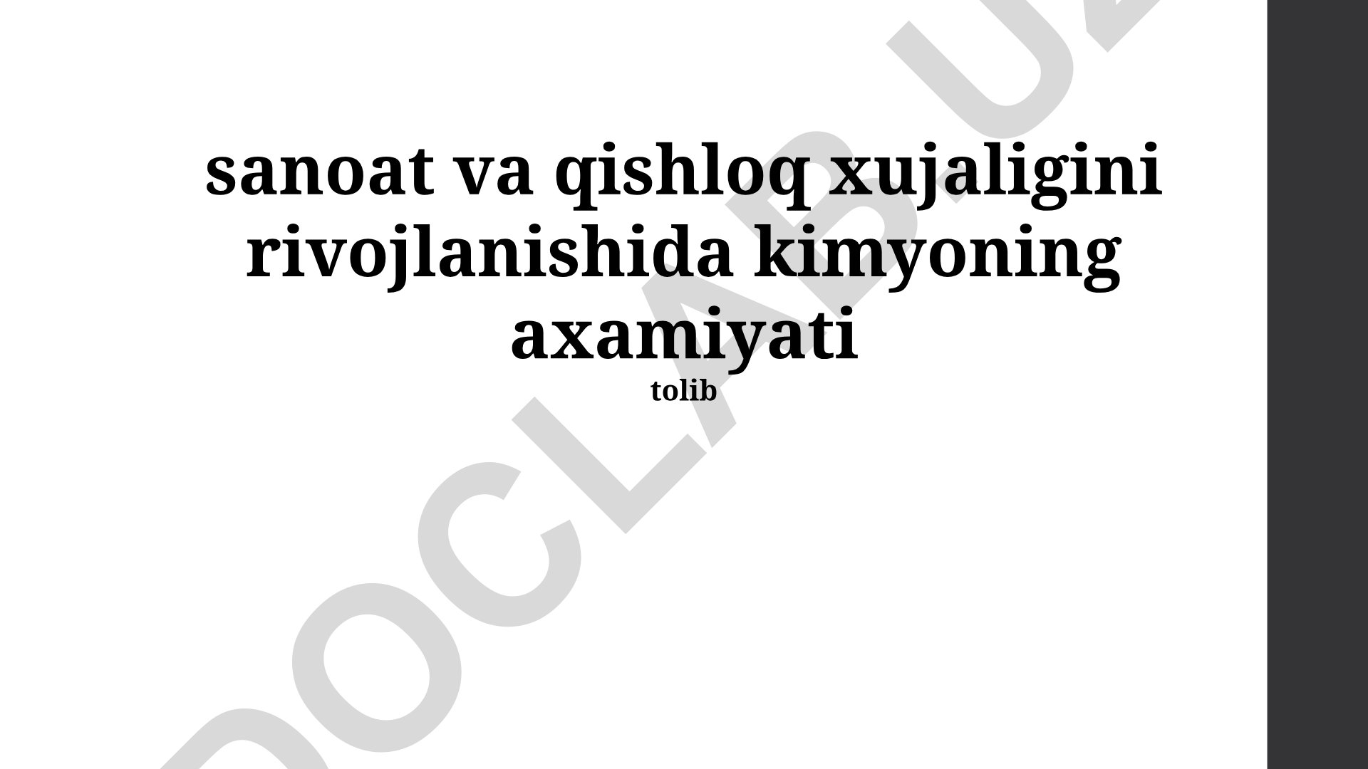 Sanoat va qishloq xo'jaligida kimyoning ahamiyati