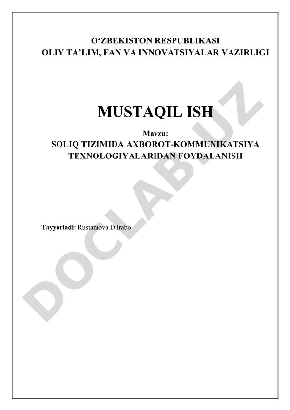Soliq tizimida axborot-kommunikatsiya texnologiyalaridan foydalanish