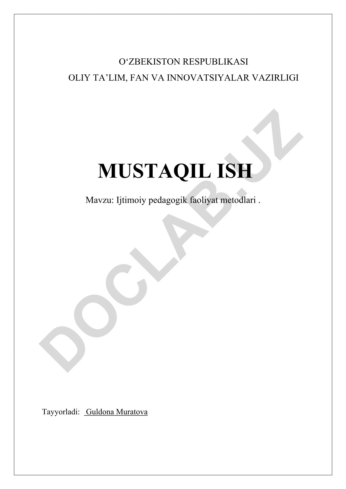 Ijtimoiy pedagogik faoliyat metodlari