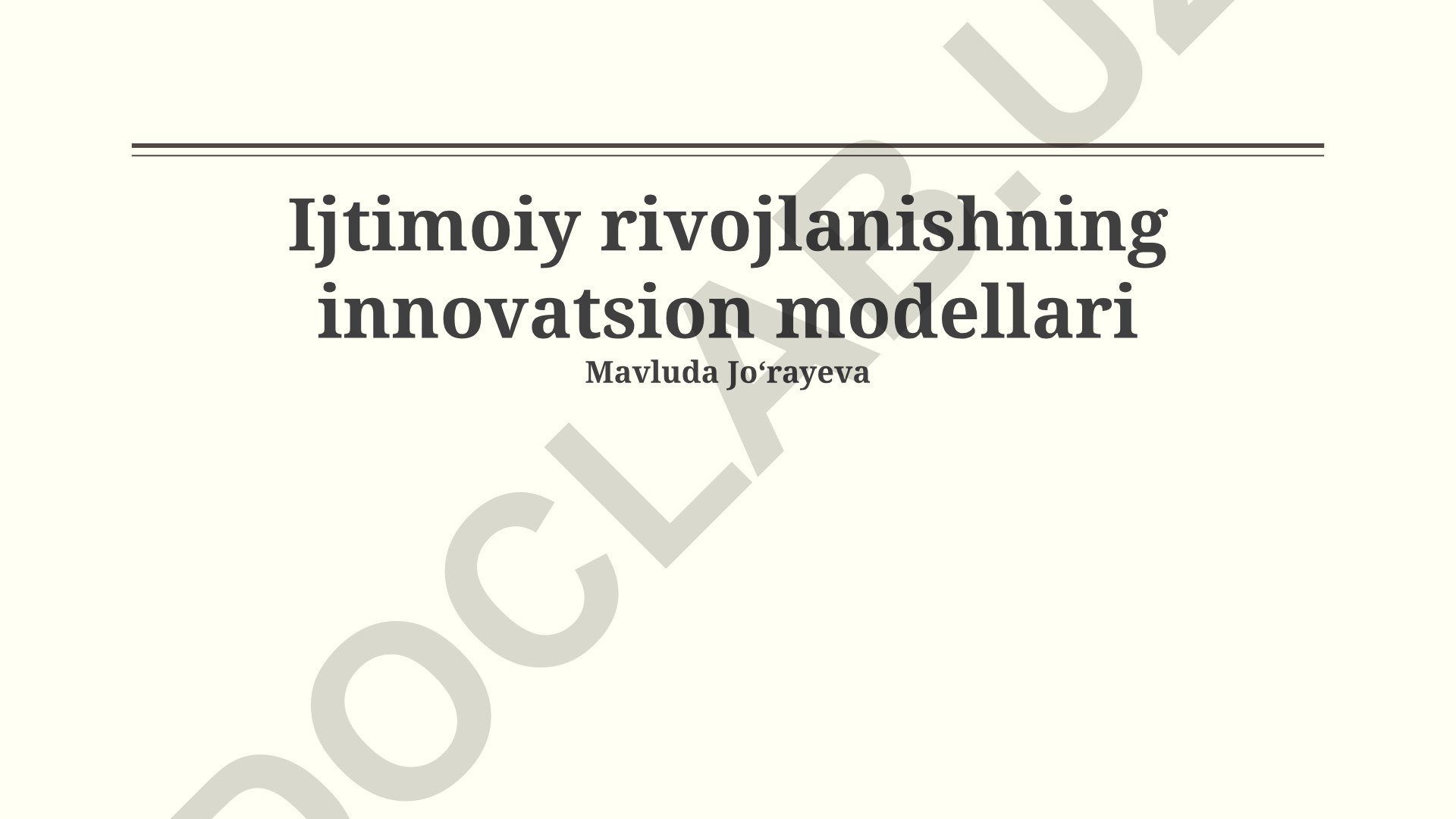 Ijtimoiy rivojlanishning innovatsion modellari