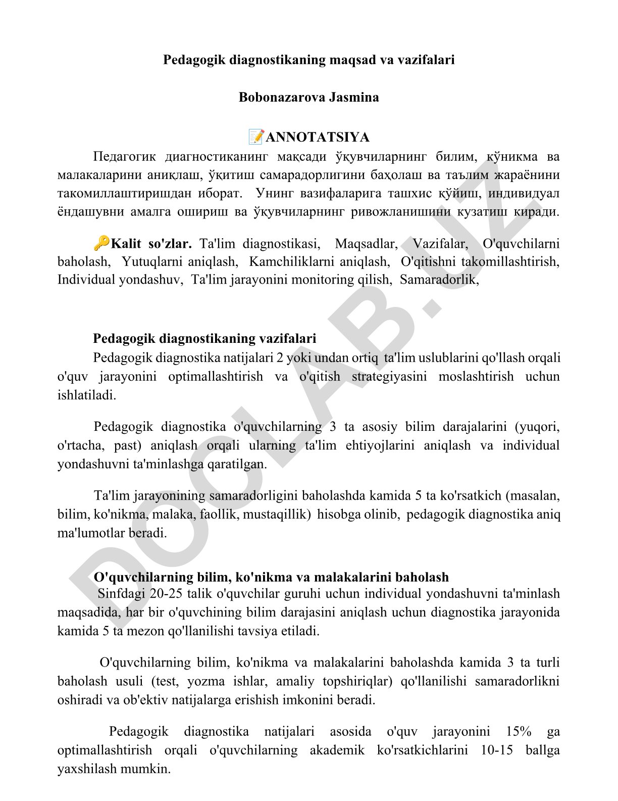 Pedagogik diagnostikaning maqsad va vazifalari
