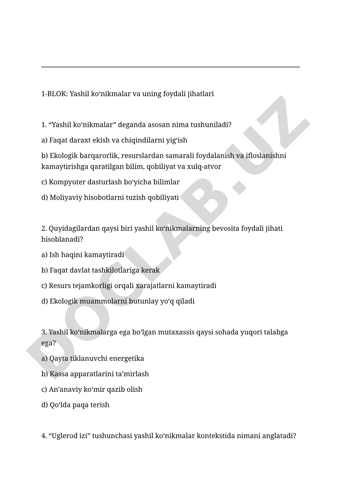 Yashil ko‘nikmalar va uning foydali jihatlari