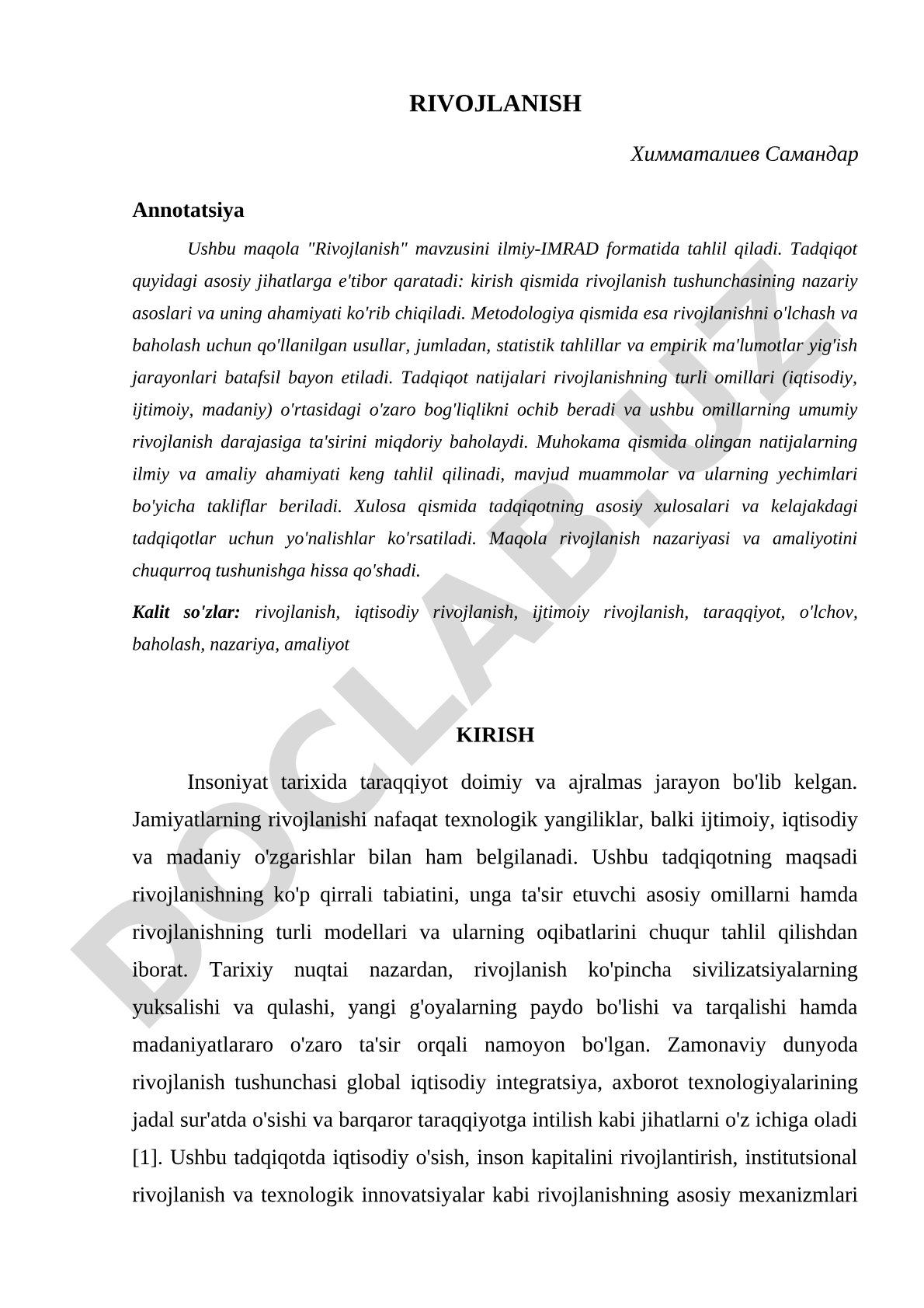 Rivojlanish mavzusining ilmiy tahlili