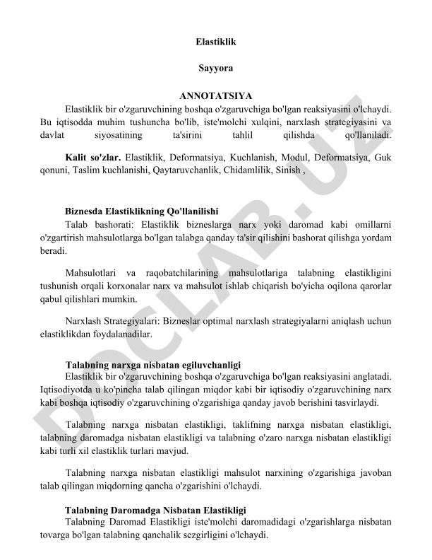 Elastiklik tushunchasi va biznesda qo'llanilishi
