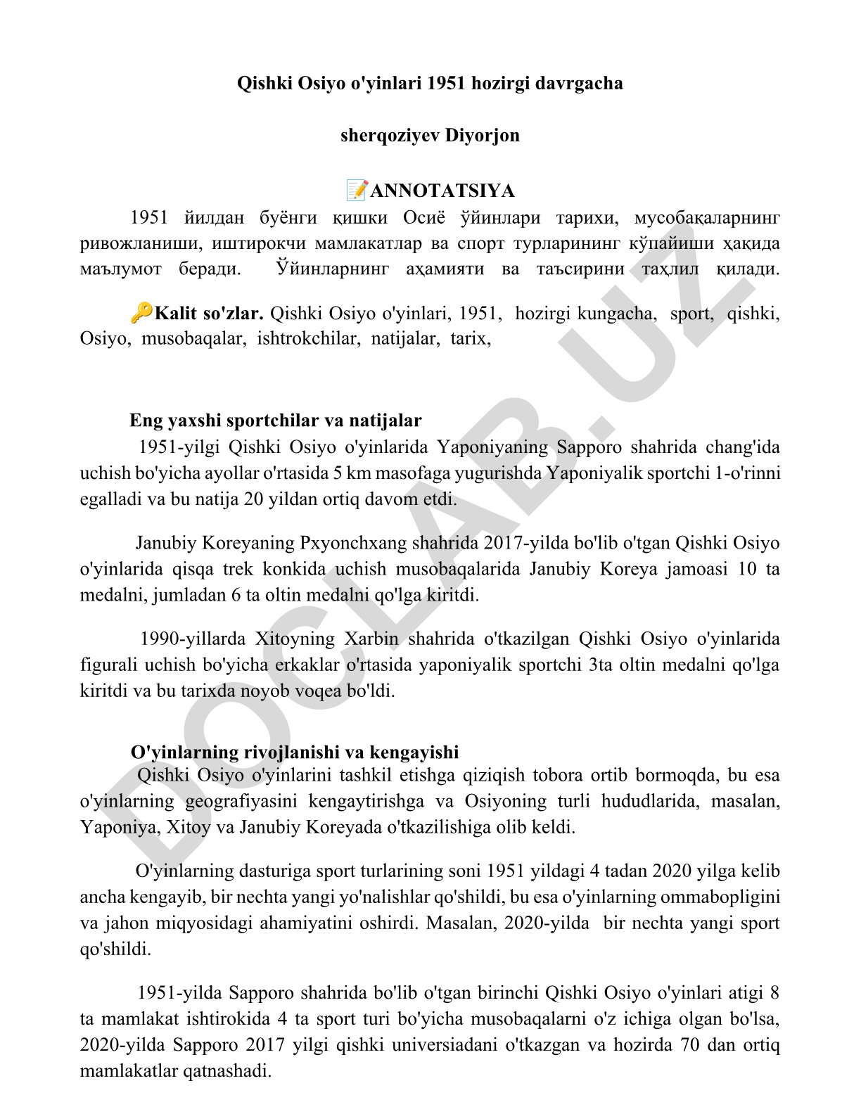 Qishki Osiyo o'yinlari tarixi 1951-yildan hozirgi kungacha