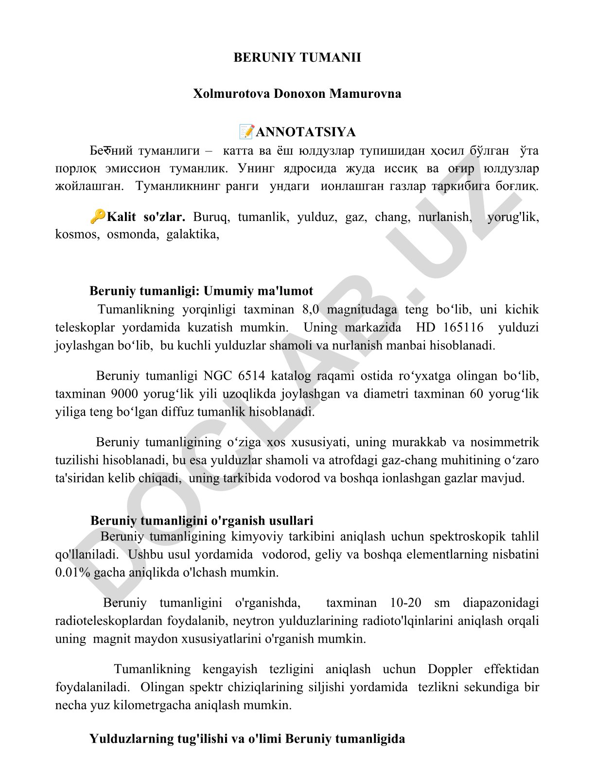 Beruniy tumanligi: tuzilishi, xususiyatlari va o'rganish usullari