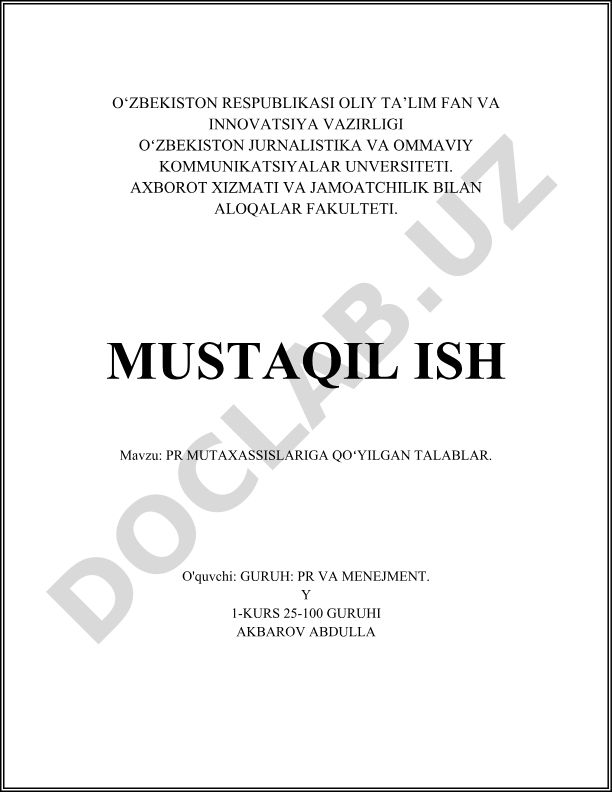 PR mutaxassislariga qo'yilgan talablar