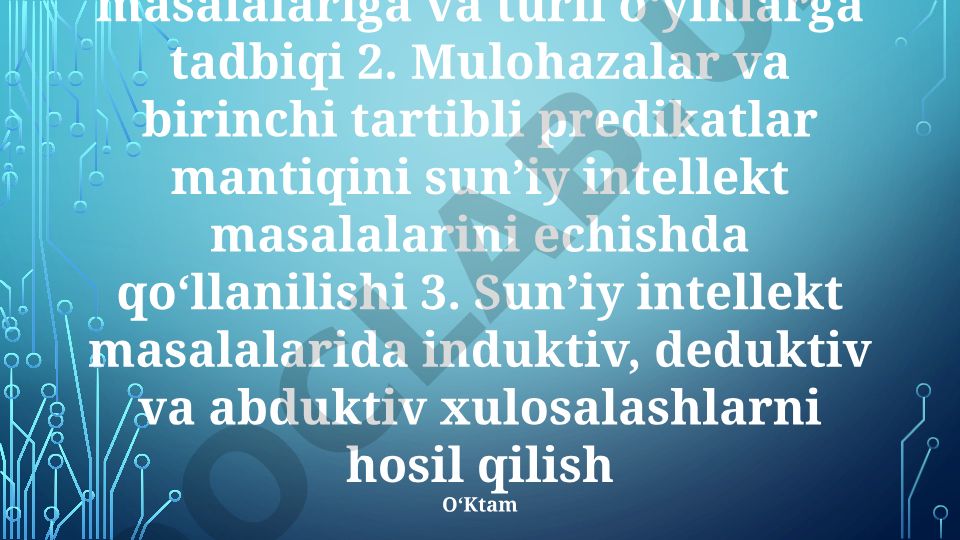 Sun'iy intellektda mantiq va qidiruv algoritmlarining qo'llanilishi