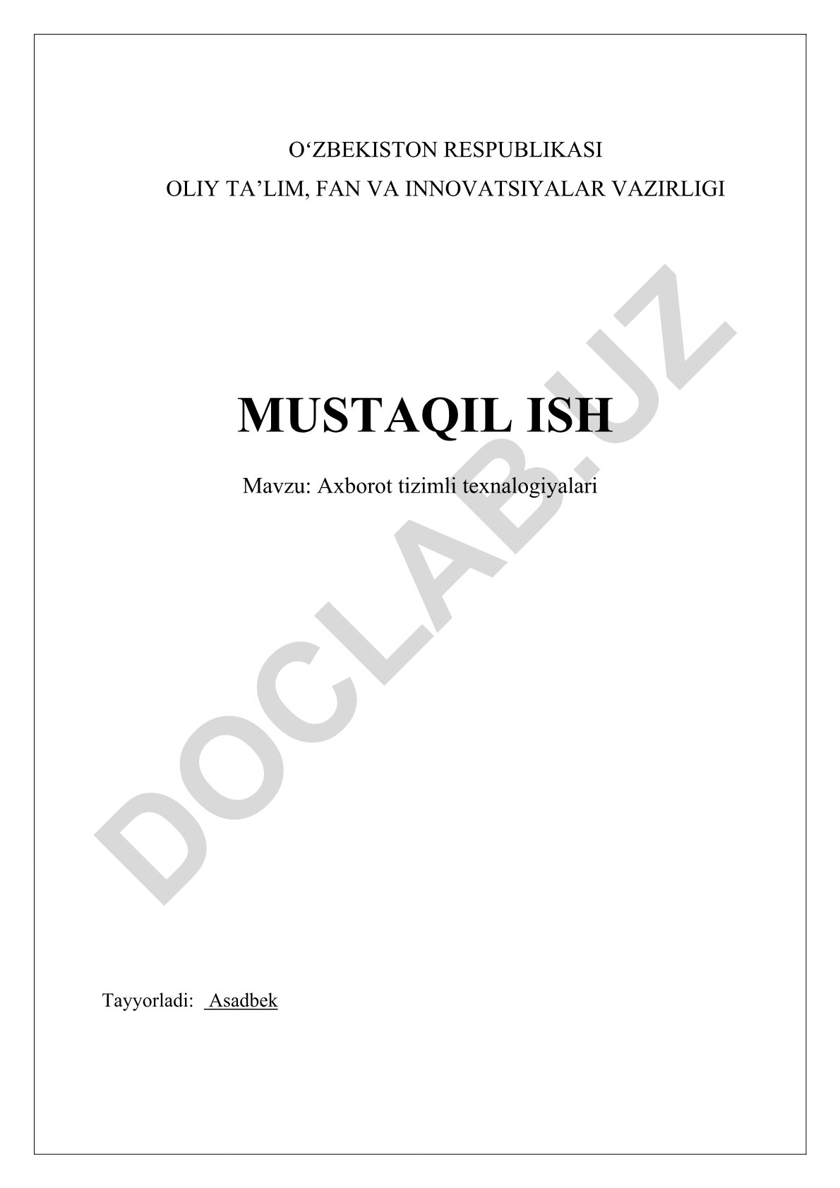 Axborot tizimli texnalogiyalari