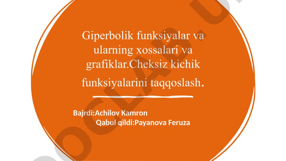 Giperbolik funksiyalar va ularning xossalari va grafiklar