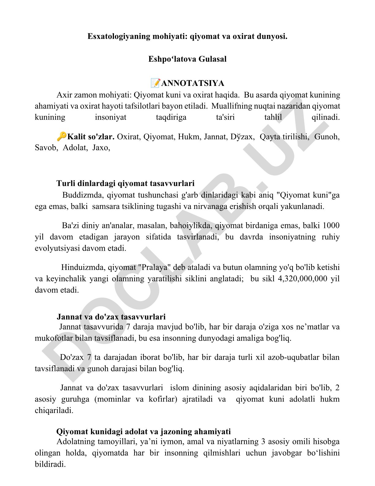 Esxatologiyaning mohiyati: qiyomat va oxirat dunyosi