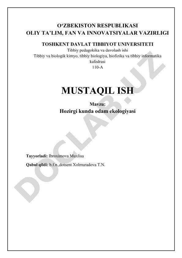Hozirgi kunda odam ekologiyasi