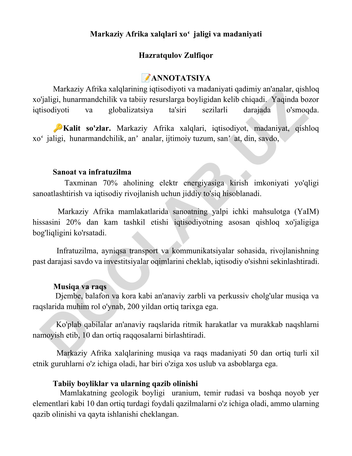 Markaziy Afrika xalqlari xoʻjaligi va madaniyati