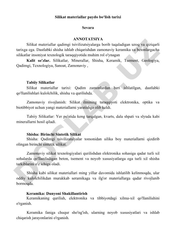 Silikat materiallar paydo boʻlish tarixi