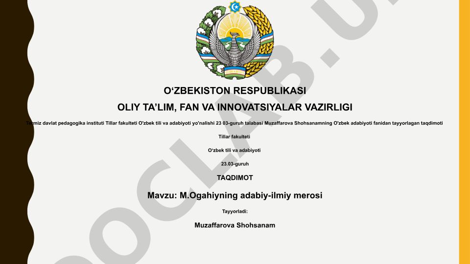 M.Ogahiyning adabiy-ilmiy merosi