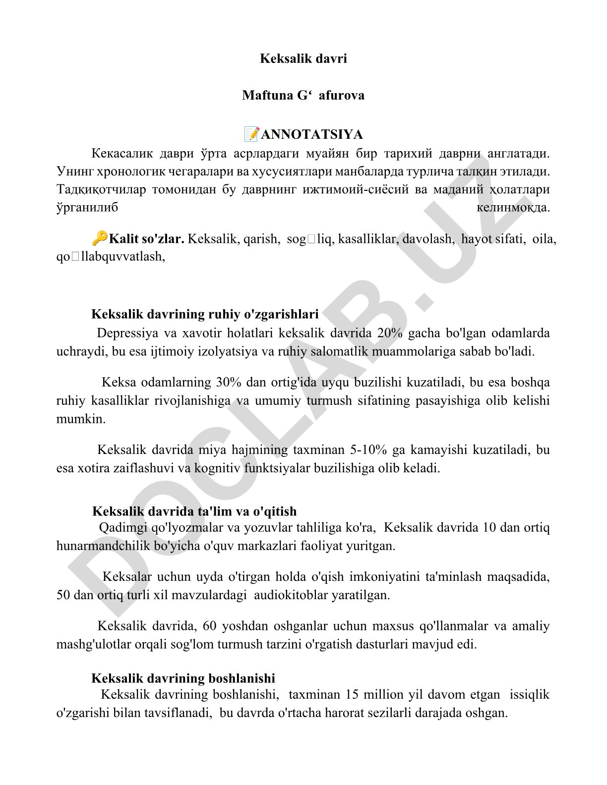 Keksalik davrining ijtimoiy, ruhiy va kognitiv jihatlari
