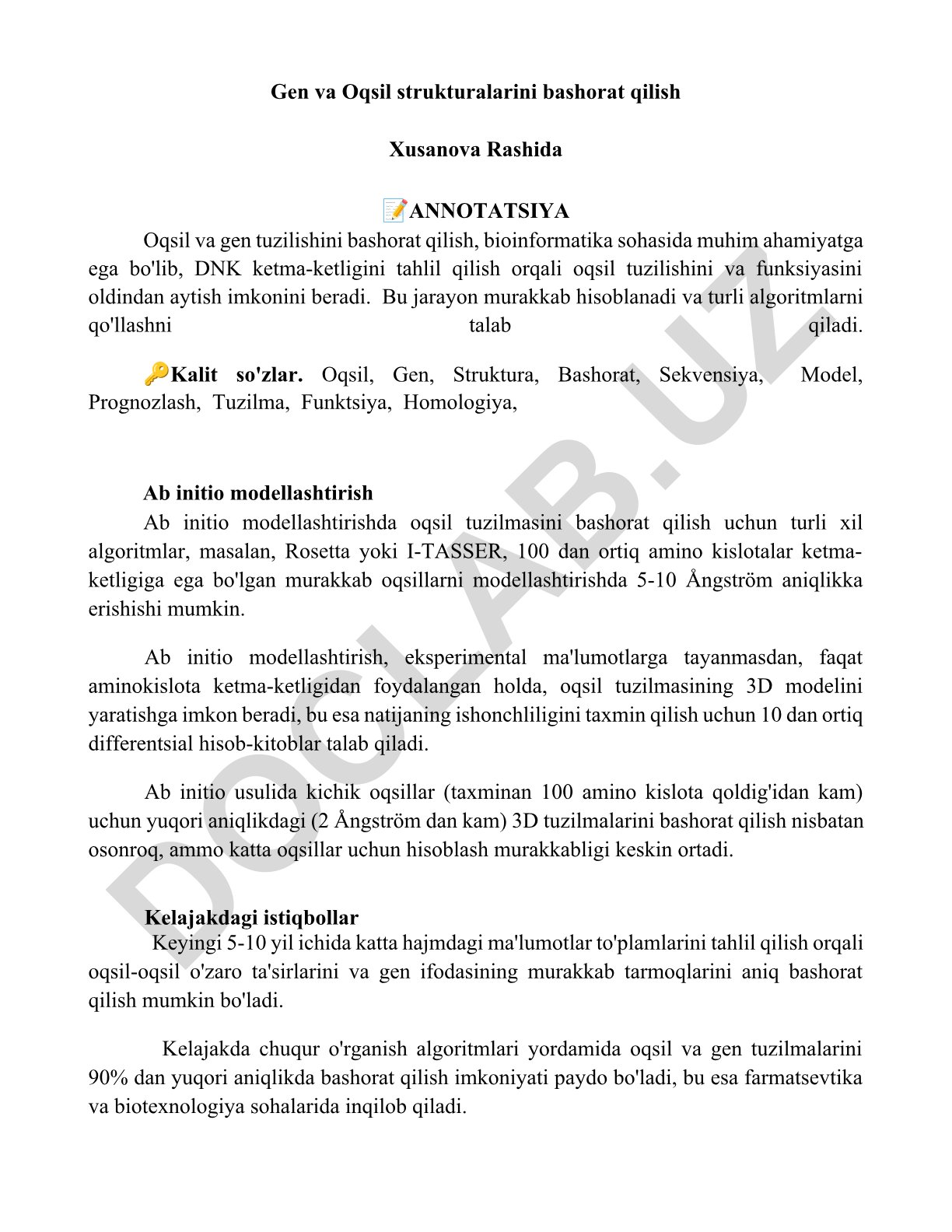 Gen va Oqsil strukturalarini bashorat qilish