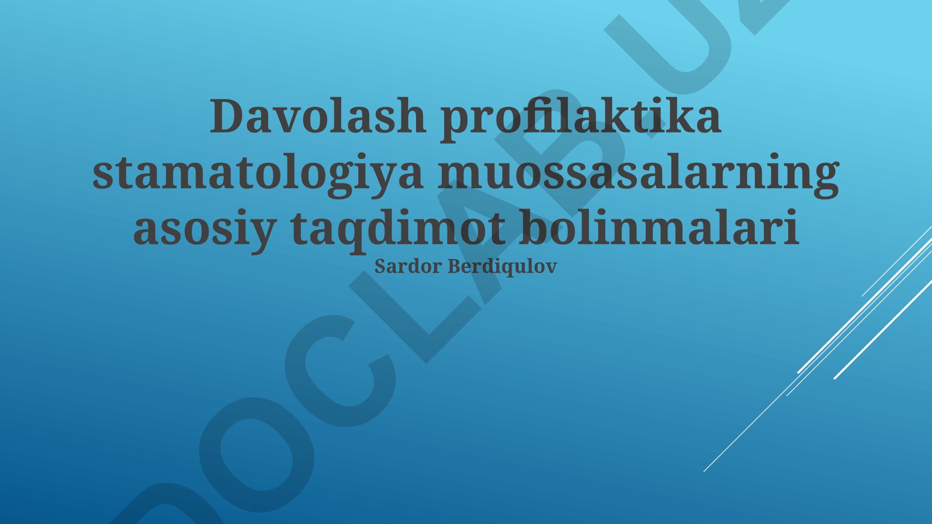 Davolash va profilaktika stomatologiya bo'limlarining asosiy taqdimot birliklari