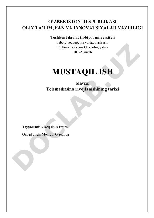 Telemeditsina rivojlanishining tarixi