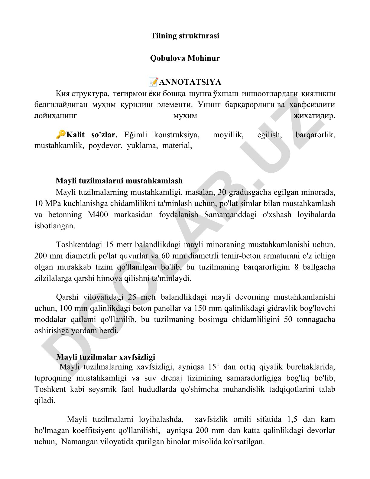 Mayli tuzilmalarning mustahkamligi va mustahkamlash usullari