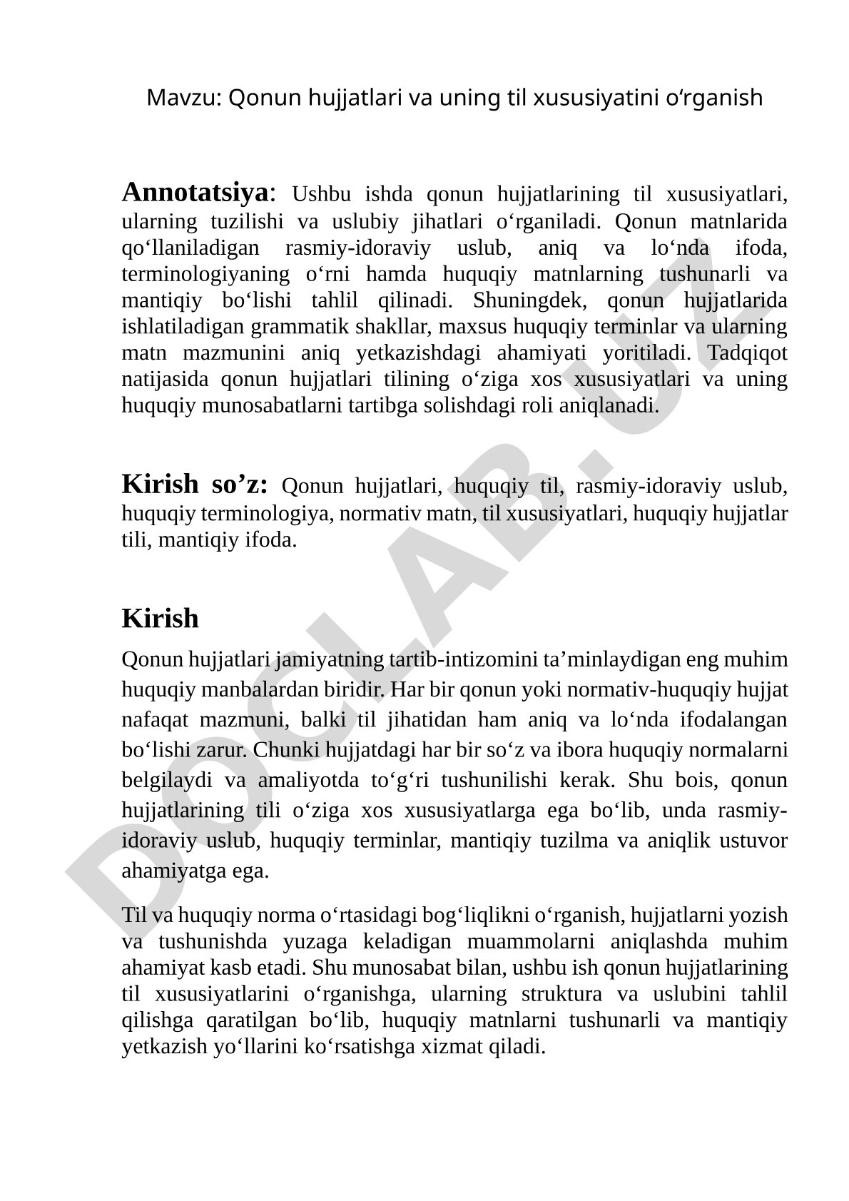 Qonun hujjatlari va uning til xususiyatini o‘rganish