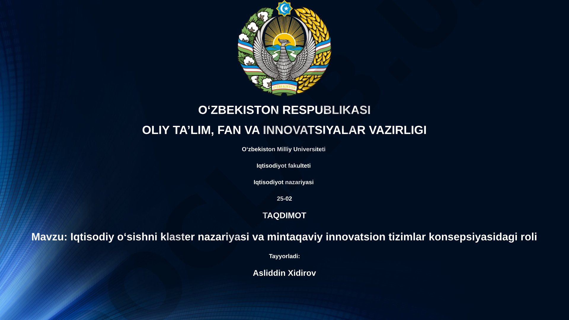 Iqtisodiy o'sishni klaster nazariyasi va mintaqaviy innovatsion tizimlar konsepsiyasidagi roli