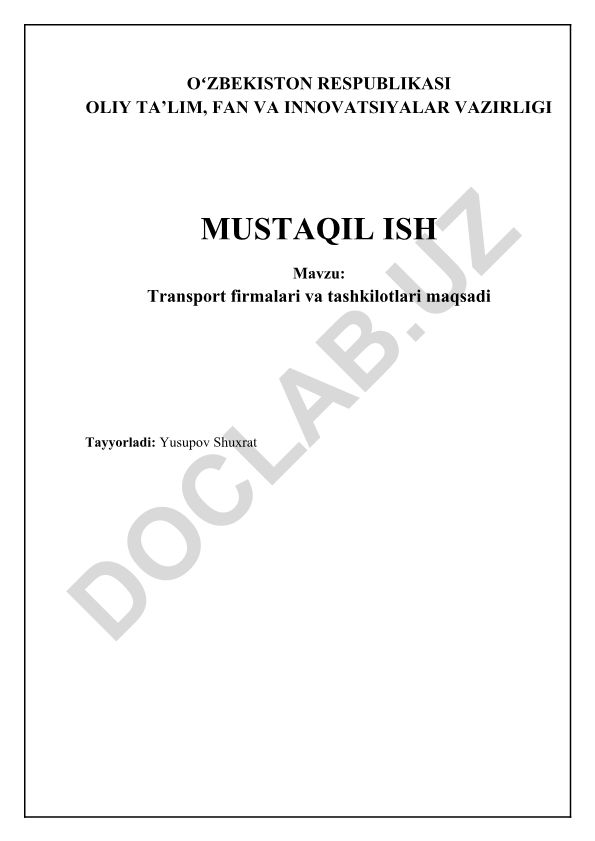 Transport firmalari va tashkilotlari maqsadi