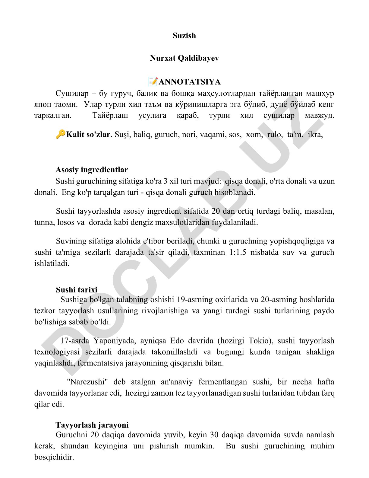 Sushi turlari, ingredientlari va tayyorlash tarixi