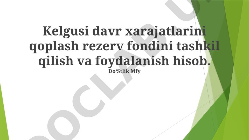 Zaxira jamg'armasini tashkil qilish va foydalanish hisobi