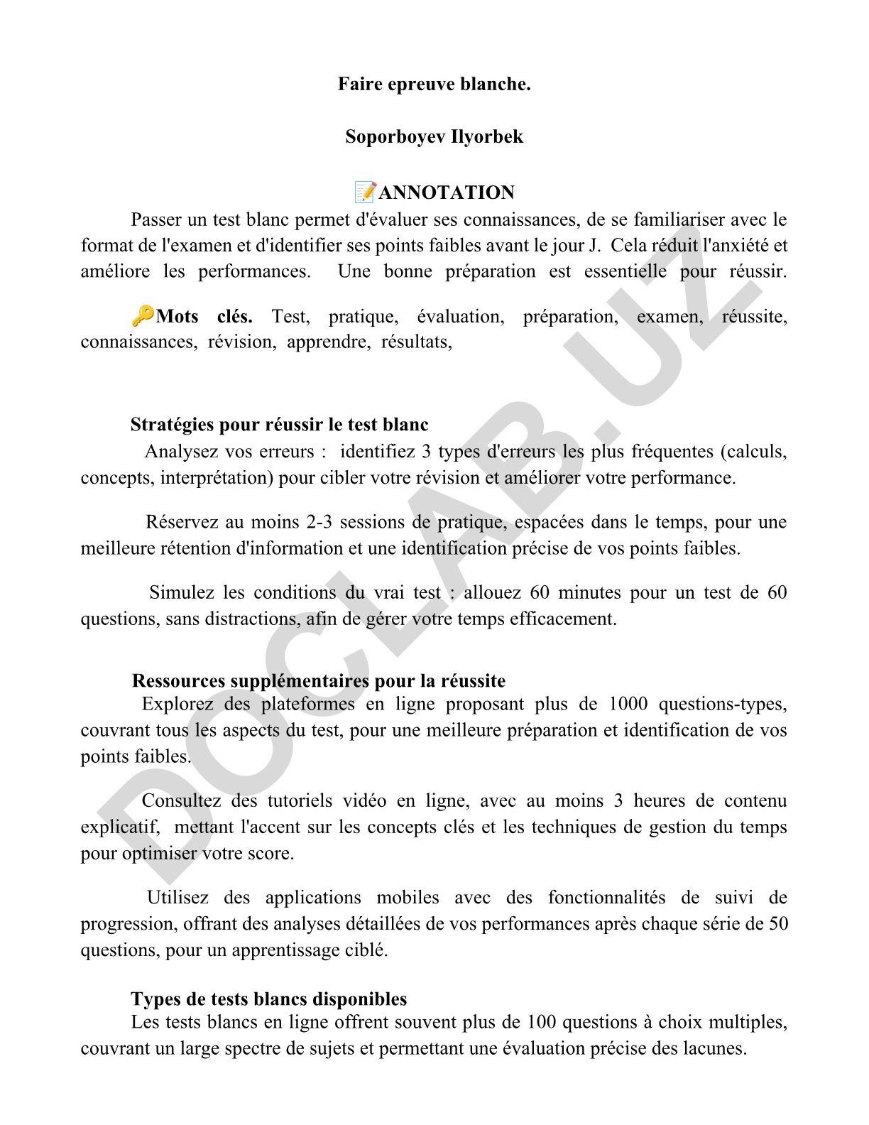 Test blanc : stratégies de réussite et préparation efficace