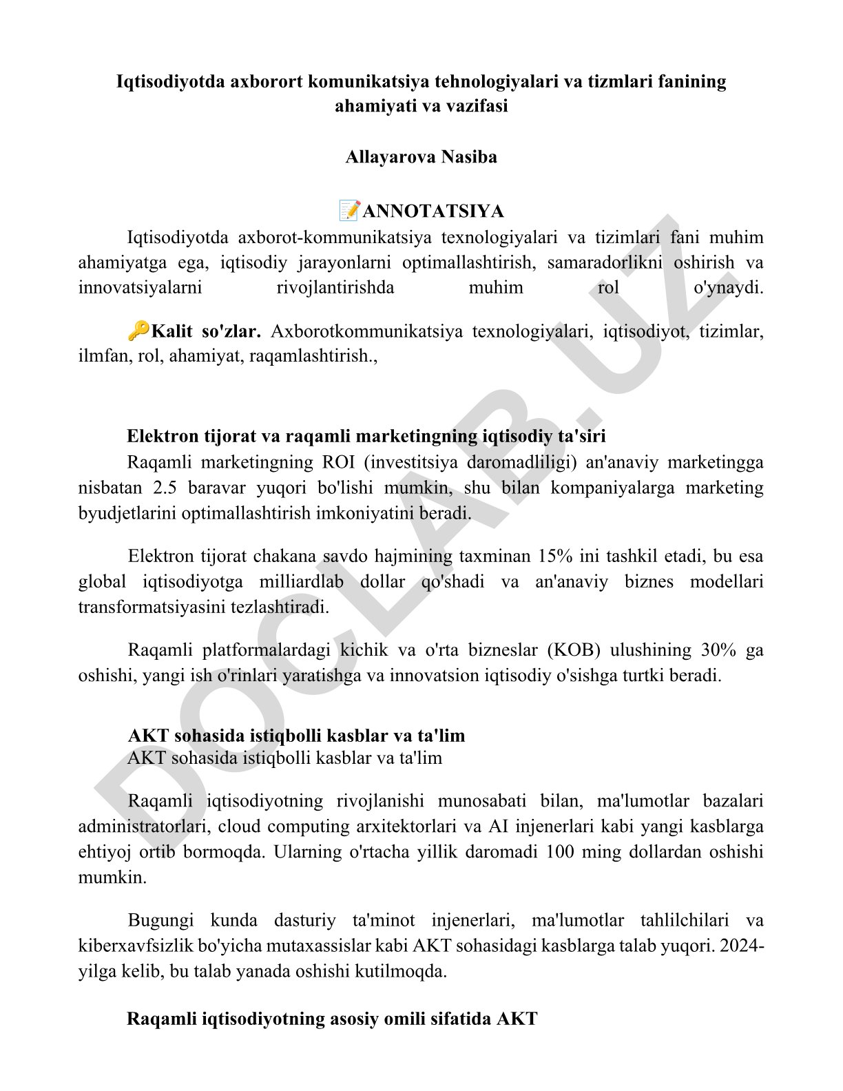Iqtisodiyotda axborot-kommunikatsiya texnologiyalari va tizimlari fani