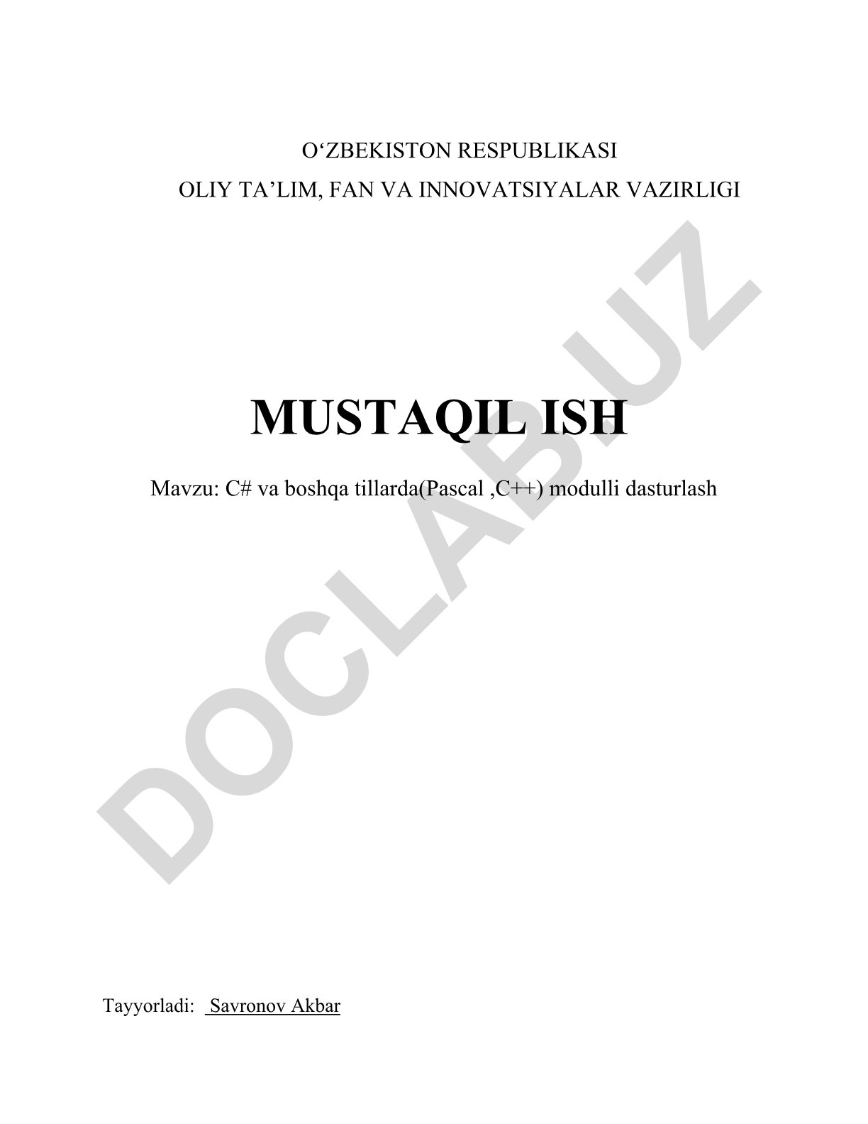 C# va boshqa tillarda (Pascal, C++) modulli dasturlash