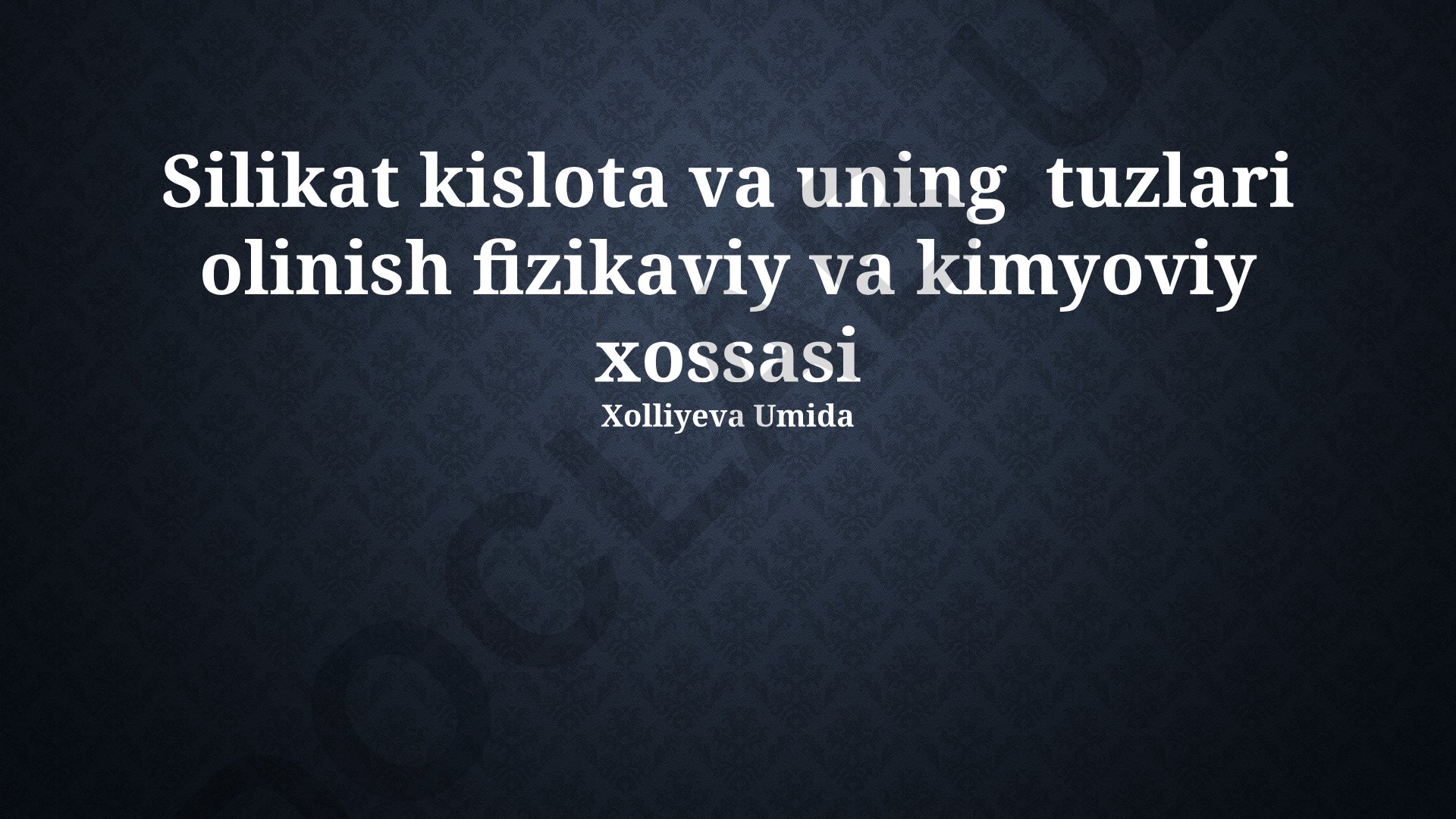 Silikat kislota va uning tuzlari olinishi, fizik-kimyoviy xossalari va qo'llanilishi