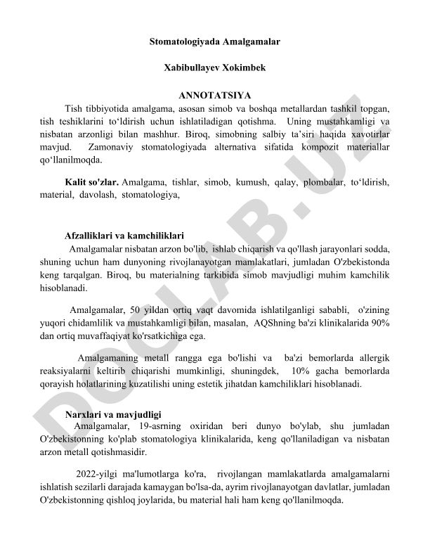 Stomatologiyada Amalgamalar