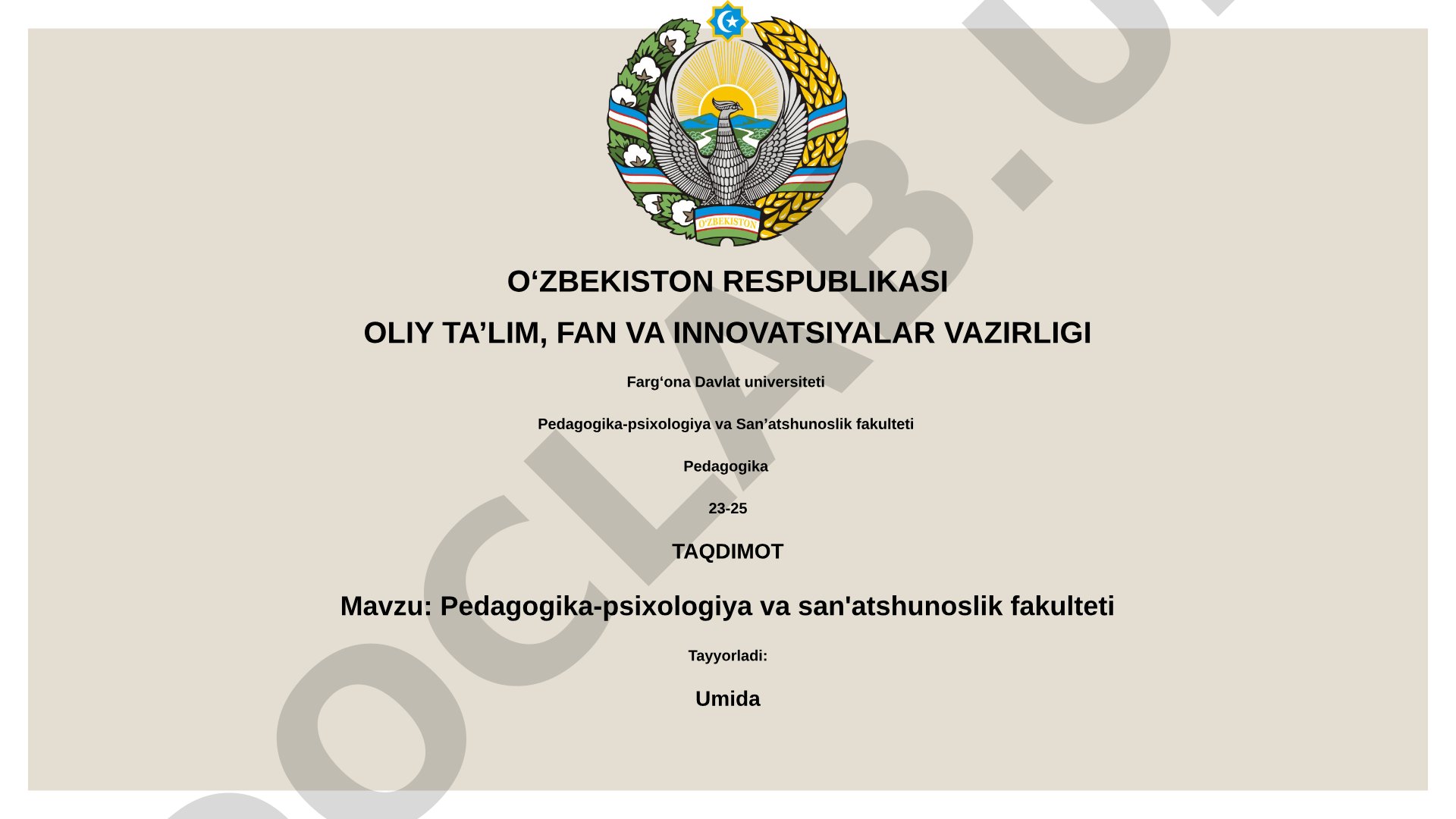 Pedagogika-psixologiya va san'atshunoslik fakulteti taqdimoti