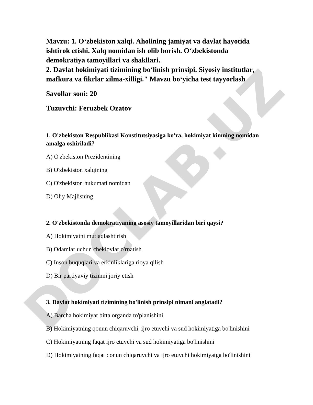 O'zbekiston xalqi va demokratiya tamoyillari
