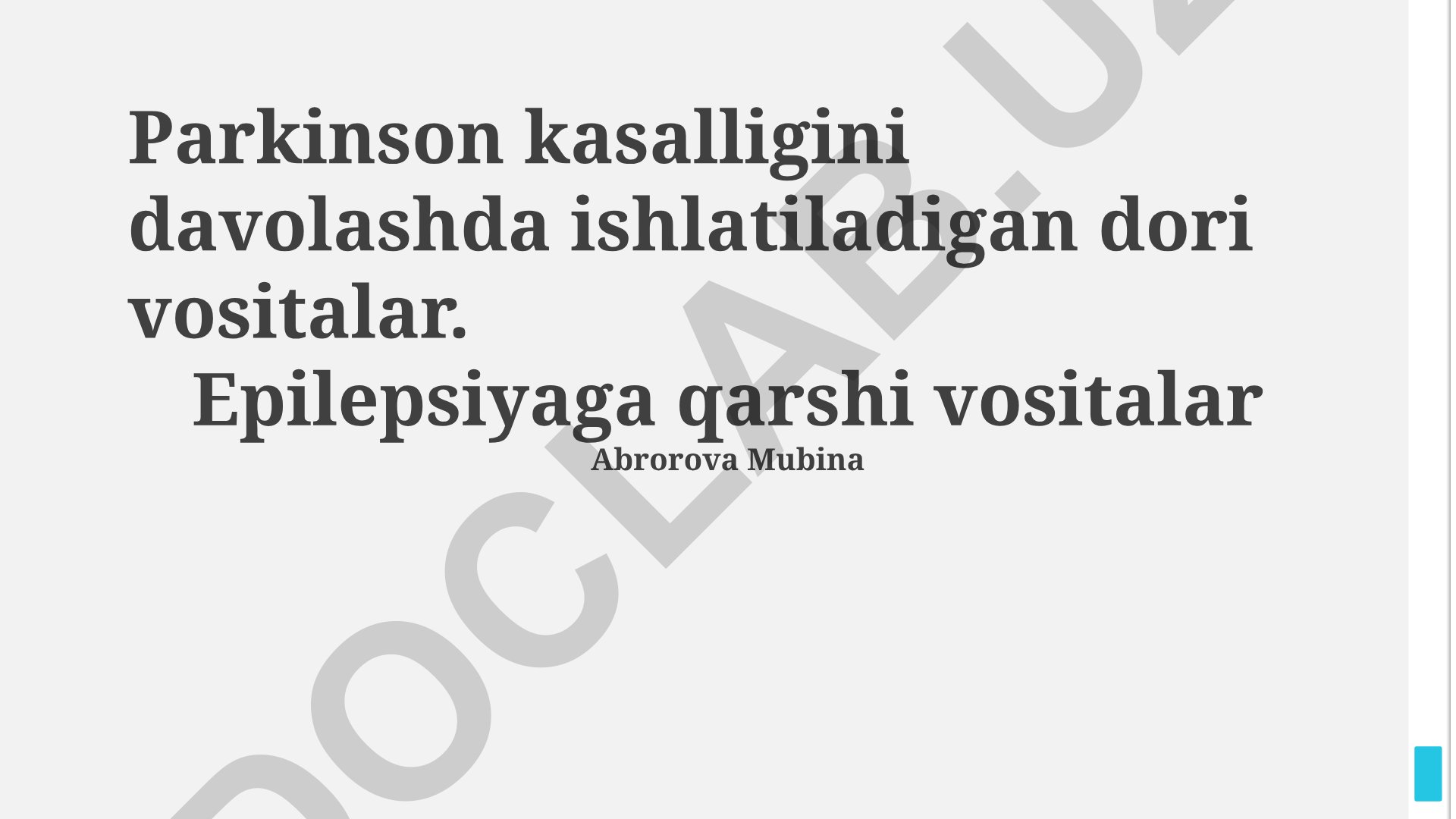 Parkinson kasalligini davolashda ishlatiladigan dori vositalar va epilepsiyaga qarshi vositalar