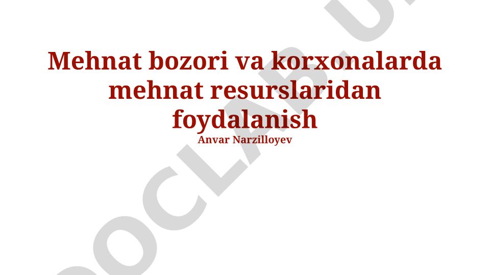 Mehnat bozori va korxonalarda mehnat resurslaridan foydalanish