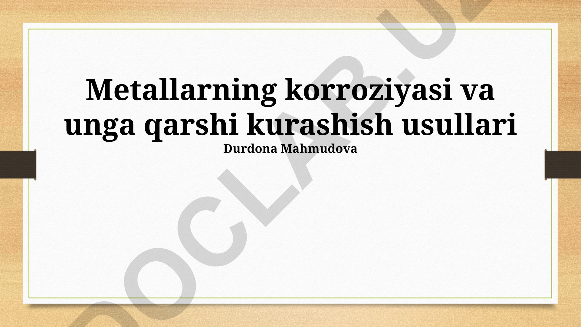 Metallarning korroziyasi va unga qarshi kurashish usullari