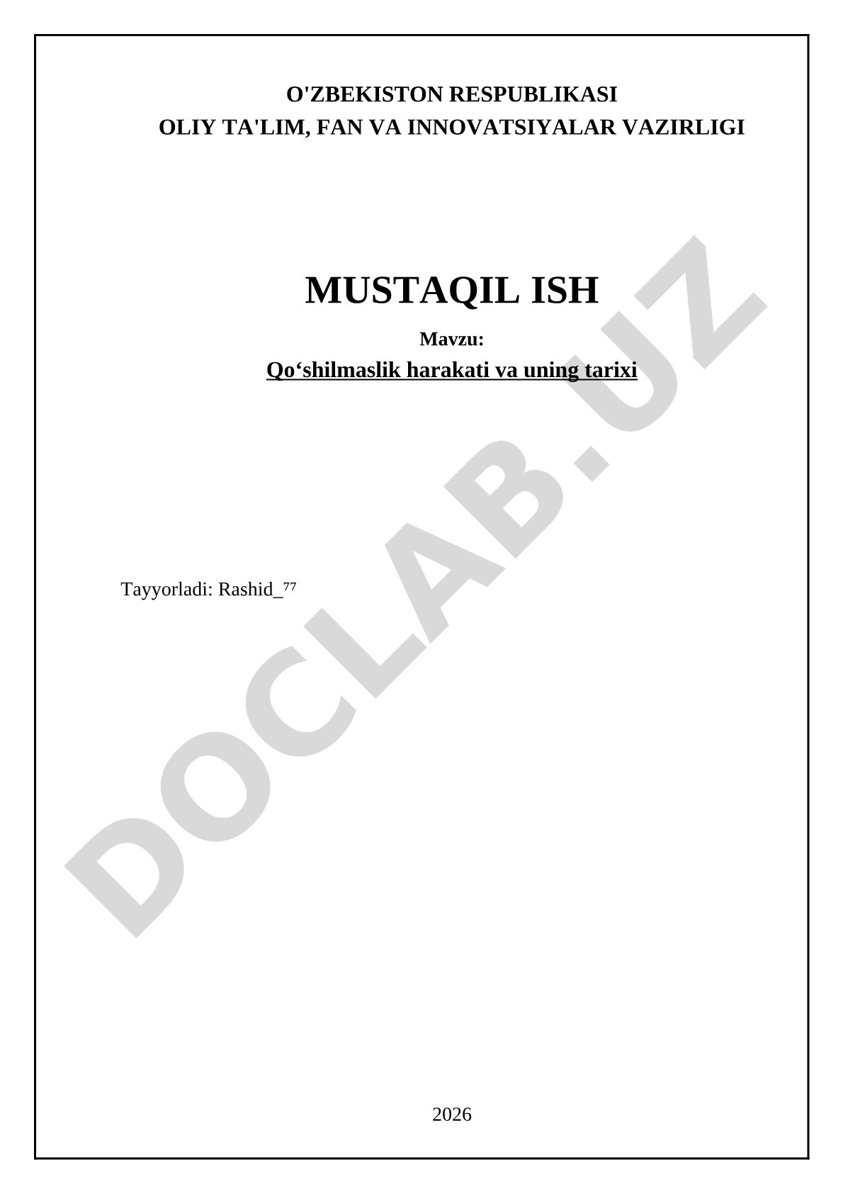 Qoʻshilmaslik harakati va uning tarixi