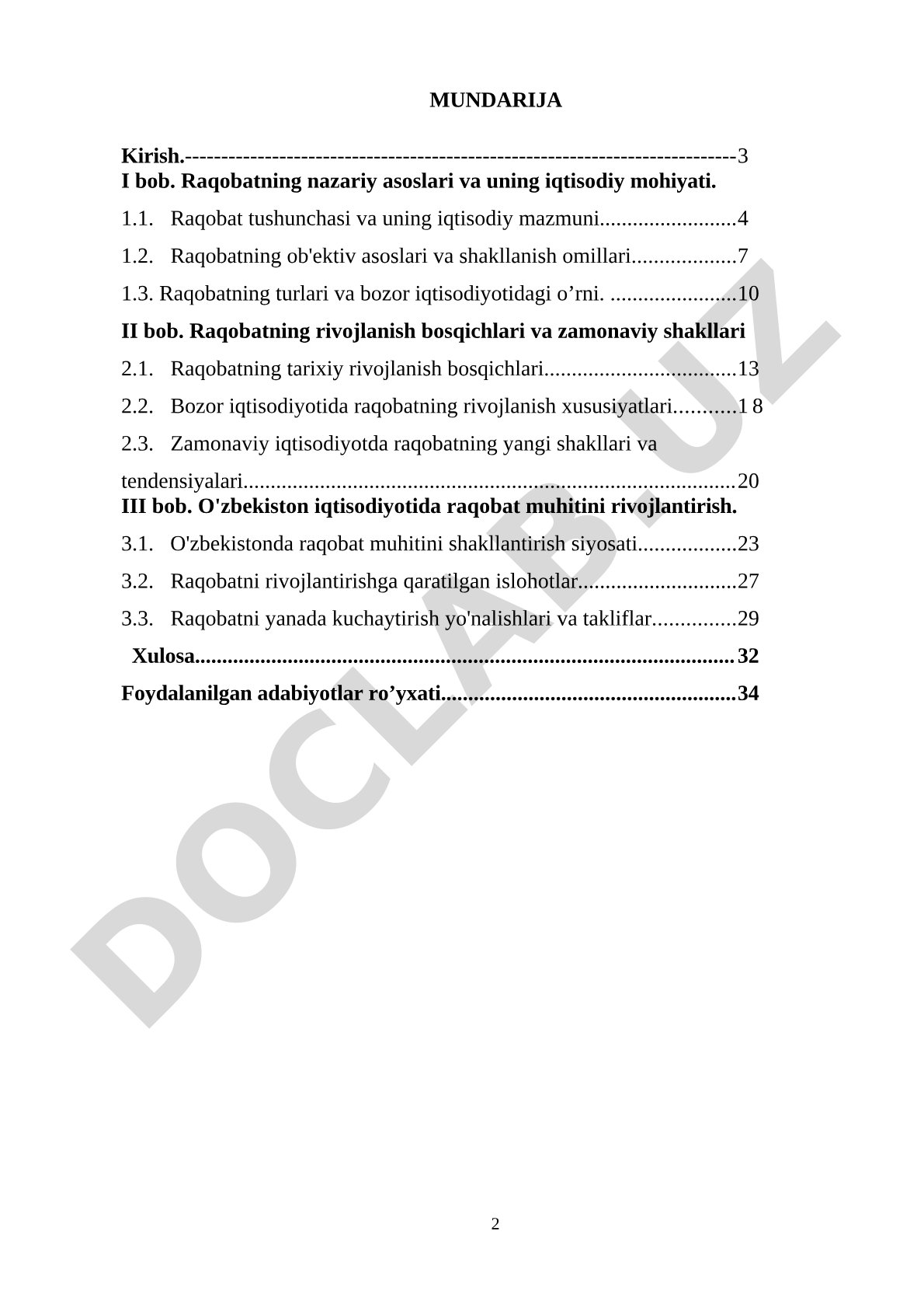 Raqobatning nazariy asoslari va O'zbekiston iqtisodiyotida raqobat muhitini rivojlantirish