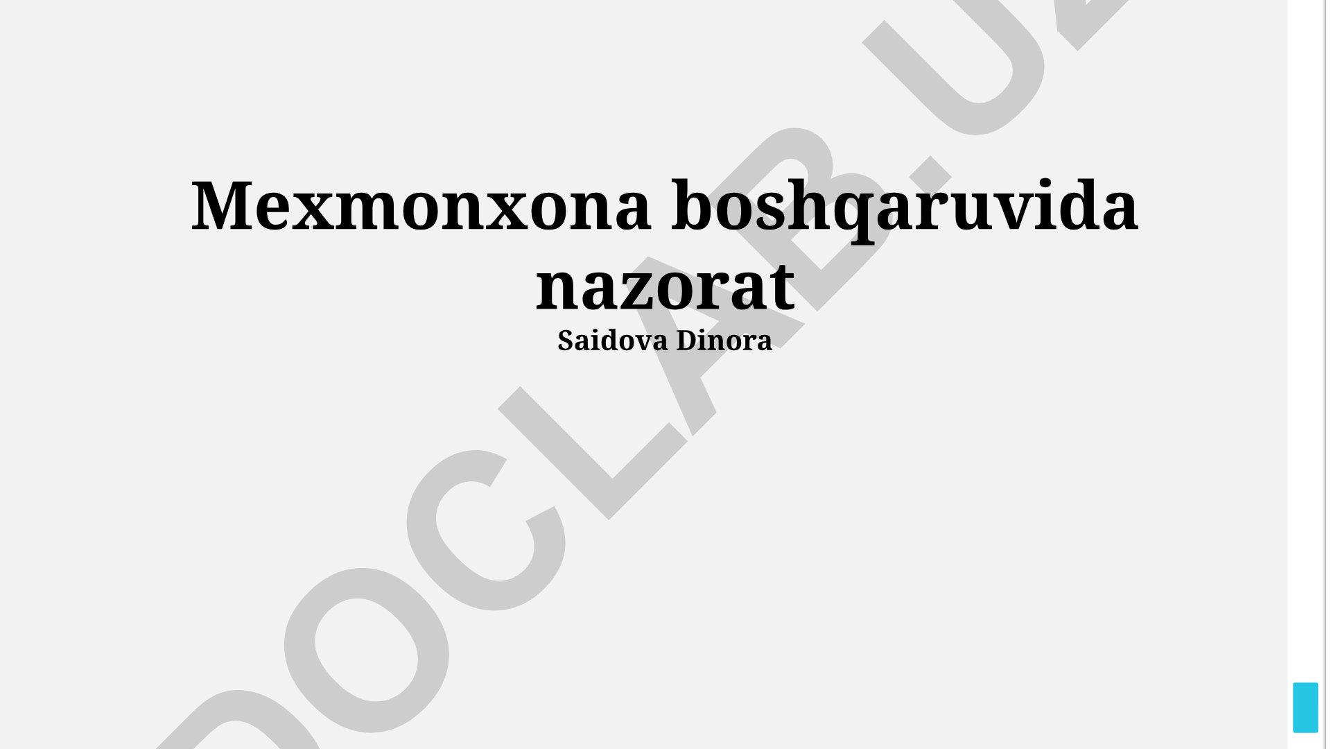 Mexmonxona boshqaruvida nazorat tizimlari va samaradorlik