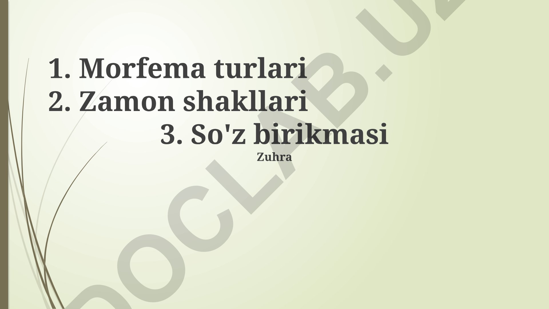 Morfema turlari, zamon shakllari va so'z birikmasi