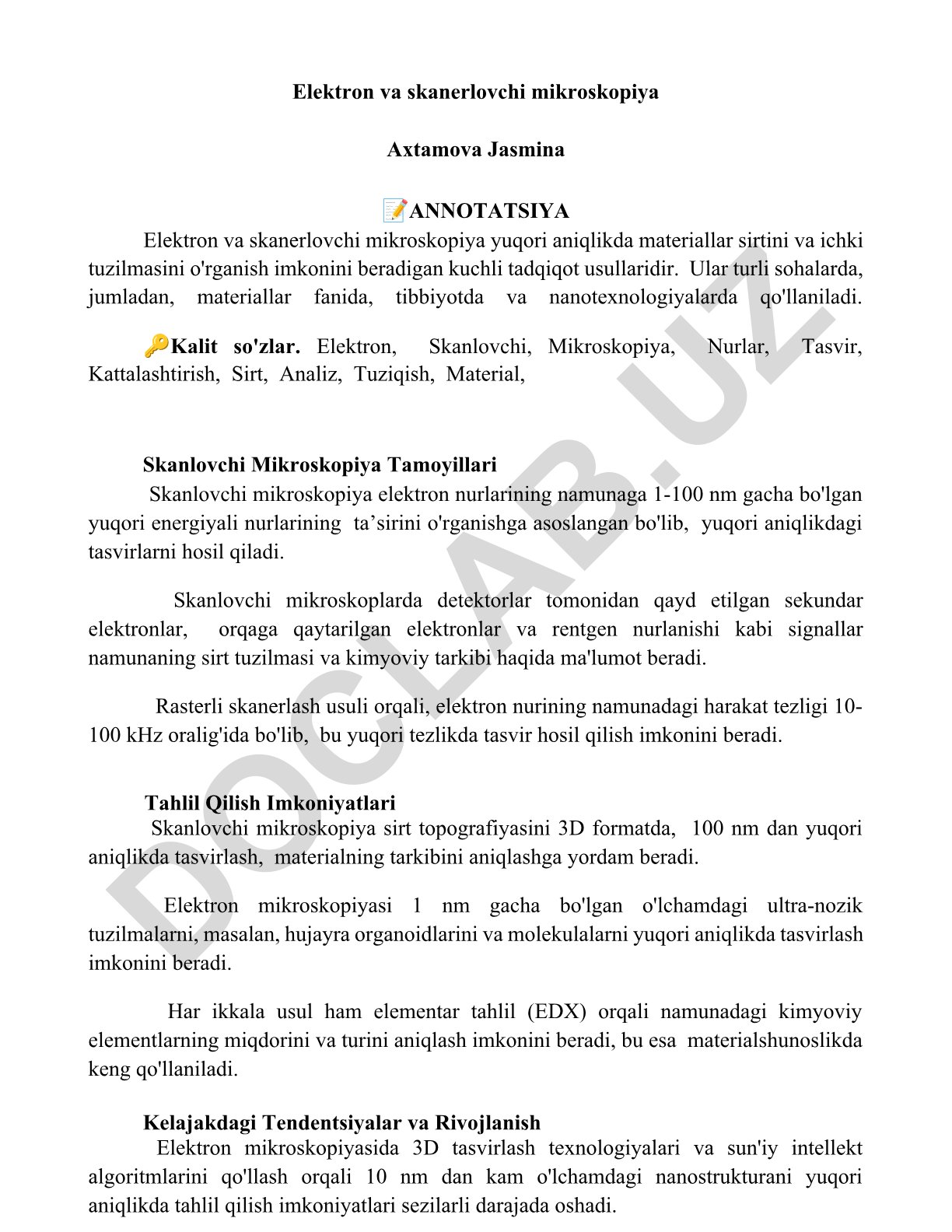 Elektron va skanerlovchi mikroskopiya